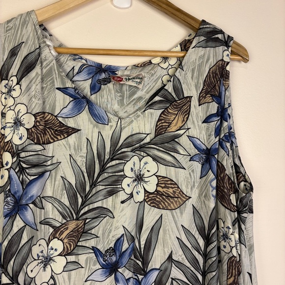 Hilo Hattie Hawaiian Floral Blue Gray Maxi Dress Vintage - Picture 6 of 11